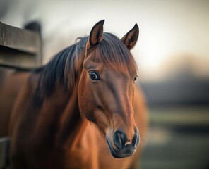 Obraz premium Closeup of an elegant brown horse in a forest