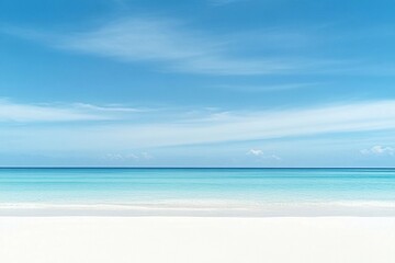 Serene beach view with clear blue sky and calm turquoise water during the day. Generative AI