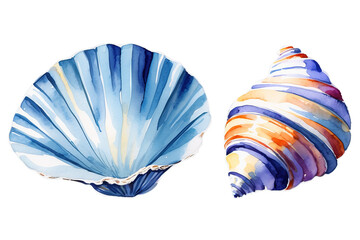 Sea shell illustration. Watercolor seashell isolated white background. Hand drawn watercolor painting shell., Generative AI