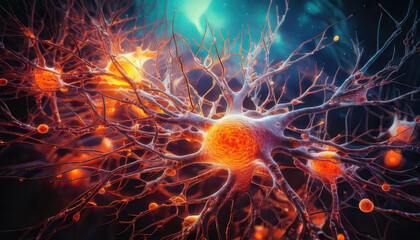 Neurons with dendrites affected by amyloid plaques in Alzheimer's disease.