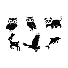 animal silhouette icon set. black animal icon vector illustration. animal silhouette vector isolate illustration. animal black image design illustration.
