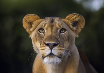Obraz premium Lioness in a forest, closeup shot