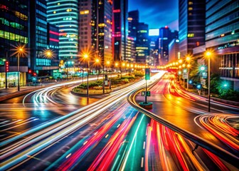 Naklejka premium Abstract Night Photography of Blurred Traffic Lights Creating a Hypnotic Effect with Vibrant Colors and Movement in an Urban Setting