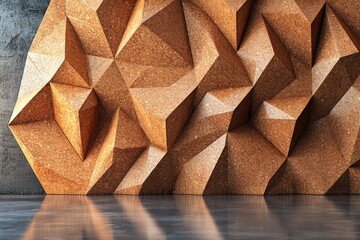 3D geometric wooden wall pattern with reflective floor