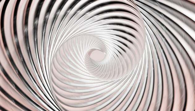 3D abstract rendering of metallic rings in a swirling pattern