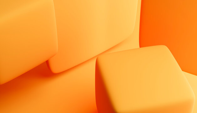 3D rendering of abstract geometric shapes in orange tones.