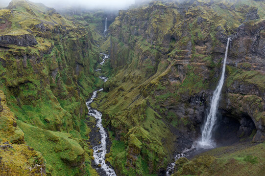 The famous M�laglj�fur Canyon with Hangandifoss in Austurland, Iceland.