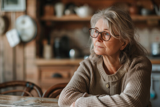 Beautiful tired senior woman grandma resting at home, indoor lifestyle portrait