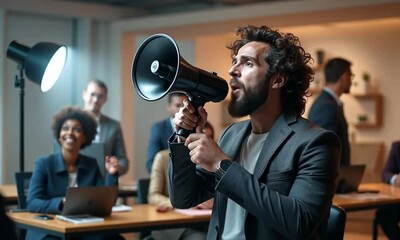 professional business person shouting into megaphone - Powered by Adobe
