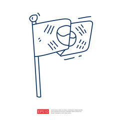 A simple illustration of a flag with a circular emblem, fluttering in the wind, symbolizing unity or a specific cause.