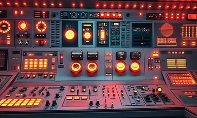 Futuristic Control Panel with Red Lighting in a Sci-Fi Setting - Powered by Adobe