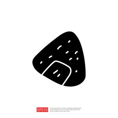 A simple black silhouette of a triangular rice ball, commonly known as onigiri, with a small rectangular section representing seaweed.