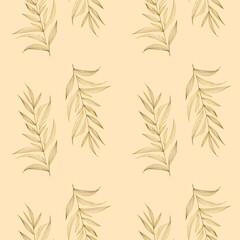 Seamless pattern of elegant golden botanical palm tree on a beige background. For textile design, wallpaper, and luxury branding.
