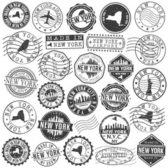 New York, NY, USA Set of Stamps. City Travel Marks. Made In Product. Design Seals Old Style Insignia.