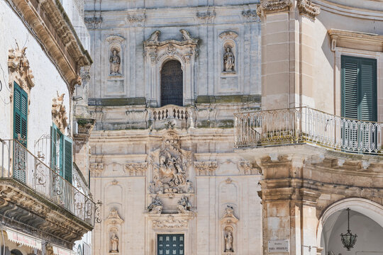 Ornate baroque church fa�ade in Martina Franca, Apulia, Italy.