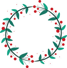 Circle Wreath Decorated With Red Cherries And Green Leaves