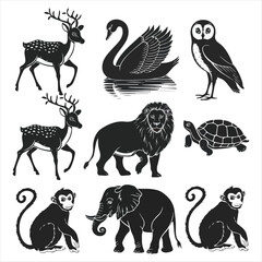 animal silhouette icon set. black animal icon vector illustration. animal silhouette vector isolate illustration. animal black image design illustration.