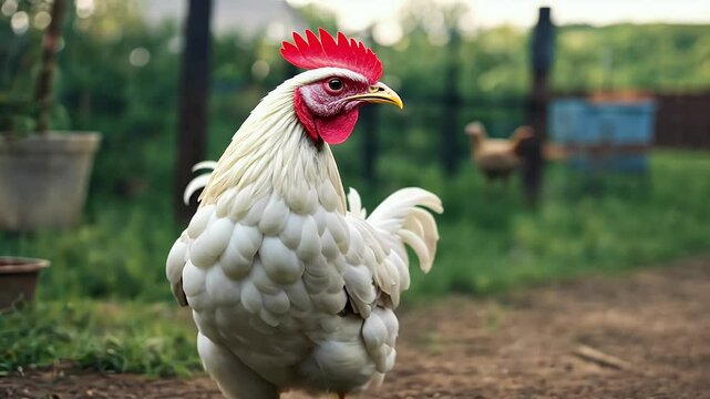 agriculture feather beak olated bird farm light looks chicken plumage chick directly rooster domestic camera video