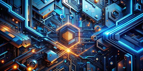 Fototapeta premium Abstract Technology Industrial Background Featuring Geometric Shapes, Circuit Patterns, and Futuristic Textures for Modern Design Projects and Digital Art