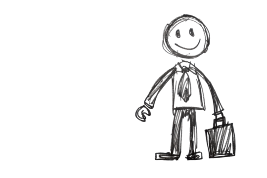 Determined Stick Figure Businessman with a Briefcase for Professional Use in Presentations
