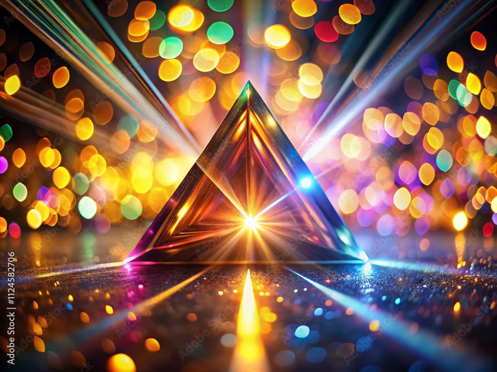 Poster abstract triangular light beams illuminating a dark environment with bokeh effect for unique visuals