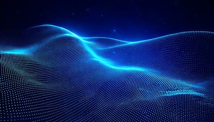Abstract Technology Background, Blue Dotted Particles, Digital Mesh Pattern