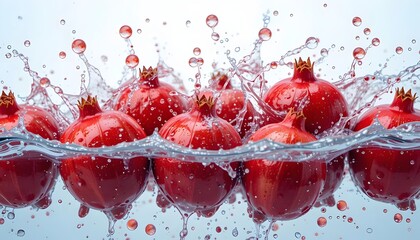 pomegranate water splash with a vibrant red gradient background created with generative AI