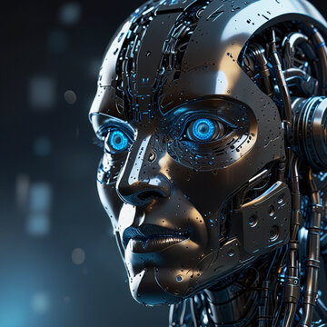 Generative AI illustration of close up of a humanoid robot with showcasing advanced technology and artificial intelligence