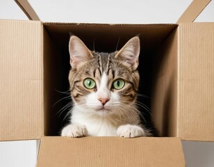 cat in cardboard box