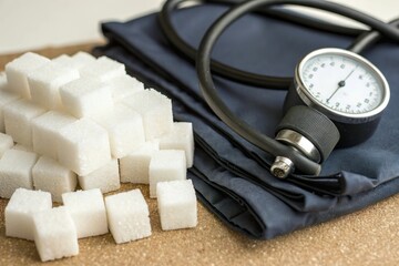 Sugar cube with blood pressure monitor. Health risk