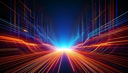 Futuristic Technology Lines with Light Effects, 3D Abstract Backdrop