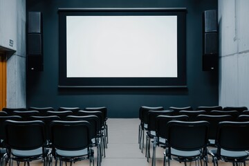 Empty movie screening room ready for a presentation during an evening event