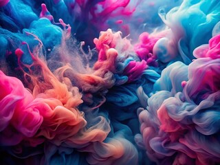 Abstract Watercolor Painting in Pink and Blue Hues on Paper Captured in Macro Photography for Artistic Backgrounds and Designs