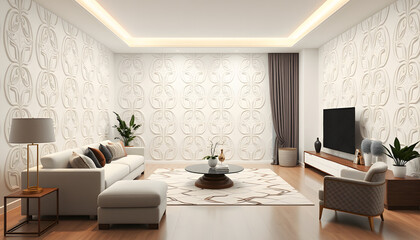 Home and decoration and luxury living room interior design and empty white wall pattern background. 3d rendering, silhouette