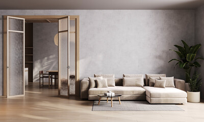 Modern cozy living room with sofa in a contemporary design.