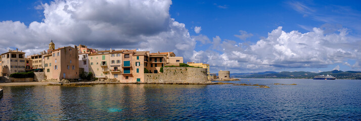 Panoramic view of the old town of Saint Tropez on the French Riviera.