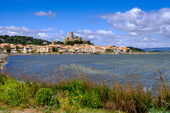 Historic Ch�teau de Gruissan by a lake in Gruissan France with nobody