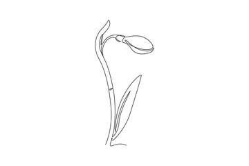 Continuous one line drawing beauty fresh galanthus garden logo. Printable decorative snowdrop flower concept for home decor wall art poster print. Single line draw design vector graphic illustration