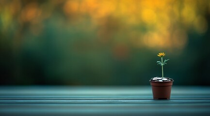 Potted plant growing amidst coins highlighting the balance of nature and finance