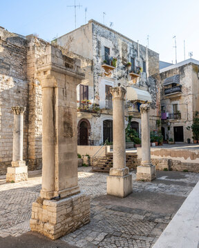 Backyard in the old town of Bari with ruins of Santa Maria del Buon Consiglio church in Italy