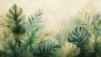 Pastel Floral Wall Mural with Leaves and Textured Background for Interior Decoration