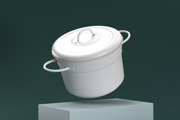 A white pot is shown upside down on a green surface