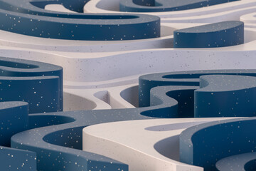 Abstract geometric pattern with blue and white wavy curves