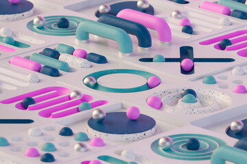 Abstract design with colorful geometric patterns resembling children's games