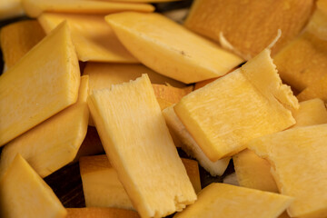 orange pumpkin fruit details cut into pieces for cooking