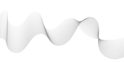 Undulate Grey Wave Swirl, frequency sound wave, twisted curve lines with blend effect. Technology, data science, geometric border. Isolated on white background. Vector illustration.