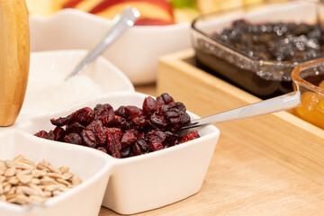 dried cranberries and seeds, hotel buffet breakfast