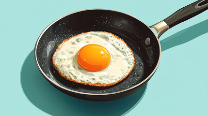 Fried egg sunny side up cooking in cast iron pan