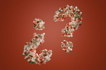 3D rendering of question punctuation symbols made of geometric shapes.