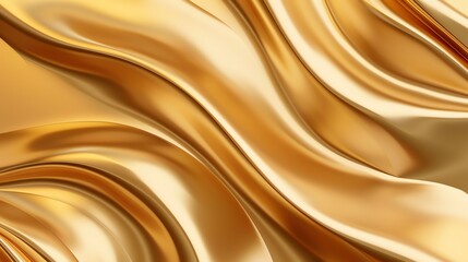 Abstract gold fabric background with smooth, flowing waves.